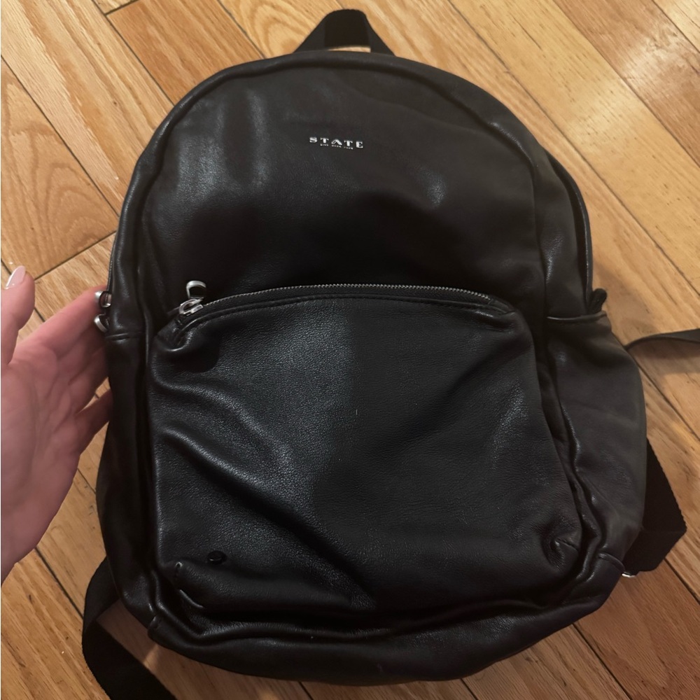 STATE Black leather Backpack